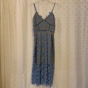 Blue and tan Lace detailed dress